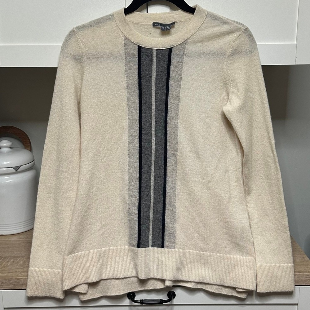 Vince‎ 100% Cashmere Regimental Stripe Sweater Crewneck Quiet Luxury Women's XS